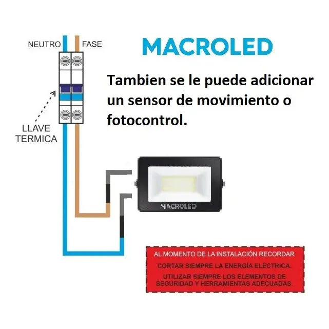 Reflector Proyector Led Exterior 30w Luz Dia Negro Blanco Frío