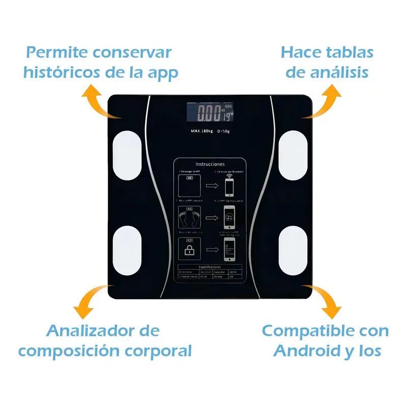Pesa De Baño Digital Inteligente Bluetooth Color Negro