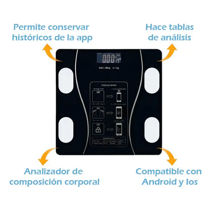 Pesa De Baño Digital Inteligente Bluetooth Color Negro