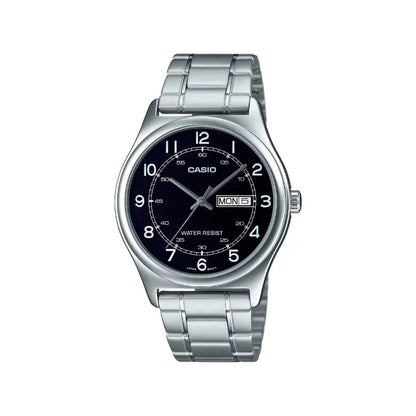 Reloj Casio Mtp-v006d-1b2, Acero,doble Fechador, Fondo Negro Plateado