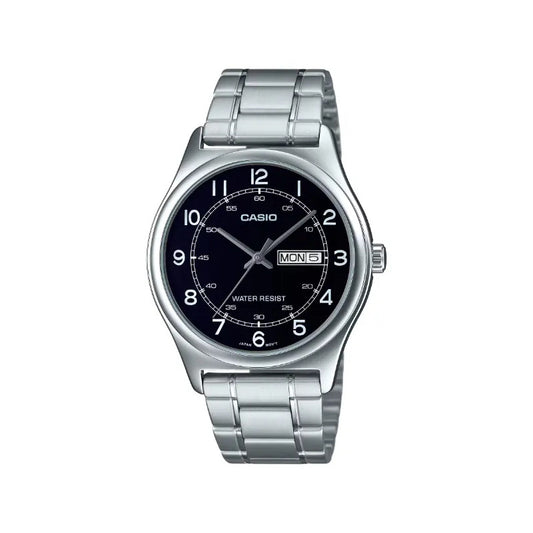 Reloj Casio Mtp-v006d-1b2, Acero,doble Fechador, Fondo Negro Plateado