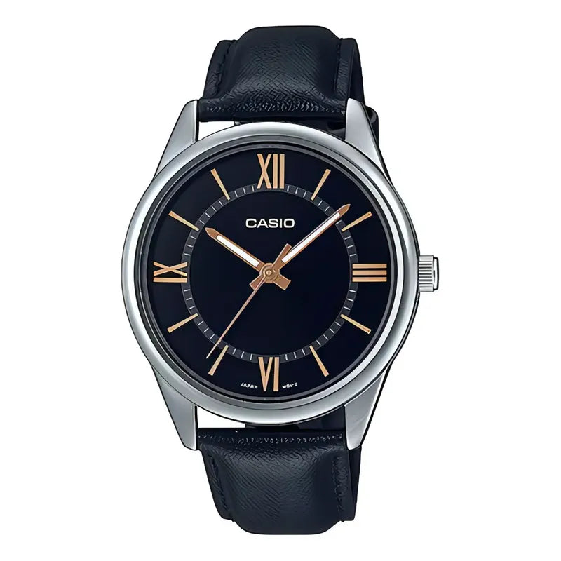 Reloj Casio Mtp-v005l-1b5 Para Hombre Con Correa De Cuero Plateado Black