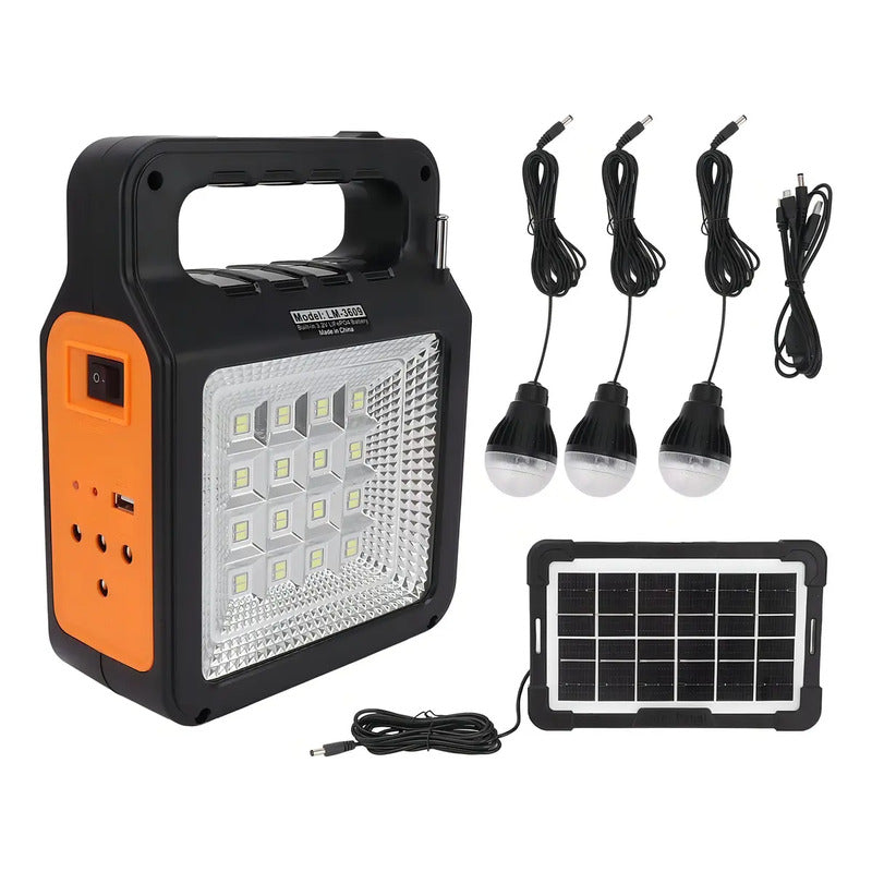 Radio Linterna Luz Solar A Bateria Con 3 Luces Usb Mp3 Color De La Linterna Negro Color De La Luz Blanco