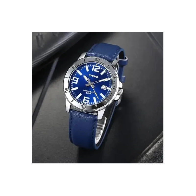 Reloj De Pulsera Casio Dress Mtp-vd01l-2b Original Azul Plateado