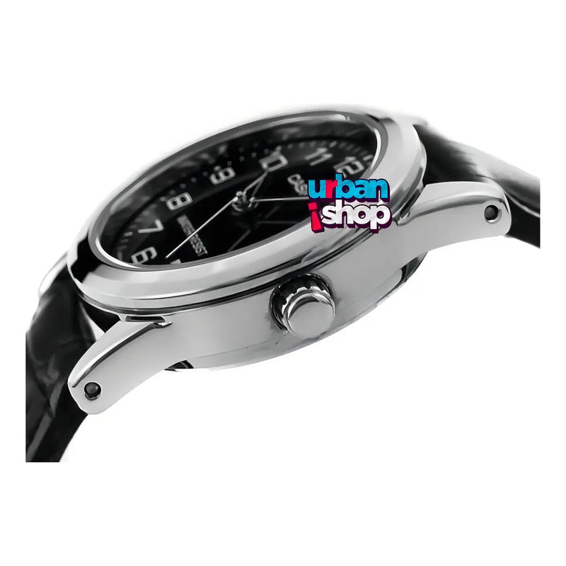Reloj Casio Dama Ltp-v001l-1b, Caja De Acero,correa De Cuero Negro Plateado Negro Con Números