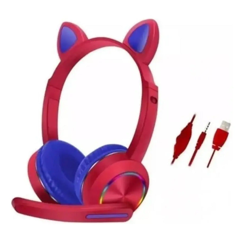Audífonos Cat Ear Con Micrófono Y Luz Led Akz-020