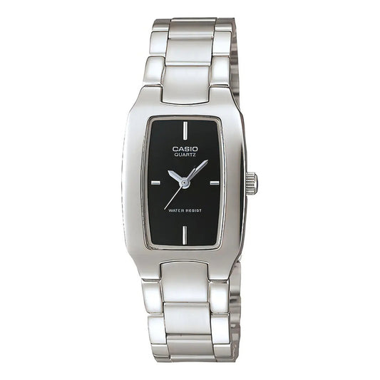 Reloj Mujer Casio Ltp-1165a-1cdf Core Ladies Color De La Correa Plateado Color Del Bisel Plateado Color Del Fondo Negro
