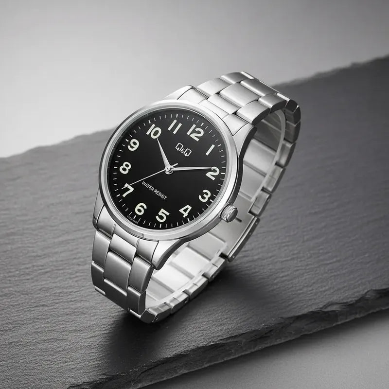 Reloj Hombre Qyq Metalico Fondo Negro C10a-001py Plateado Negro