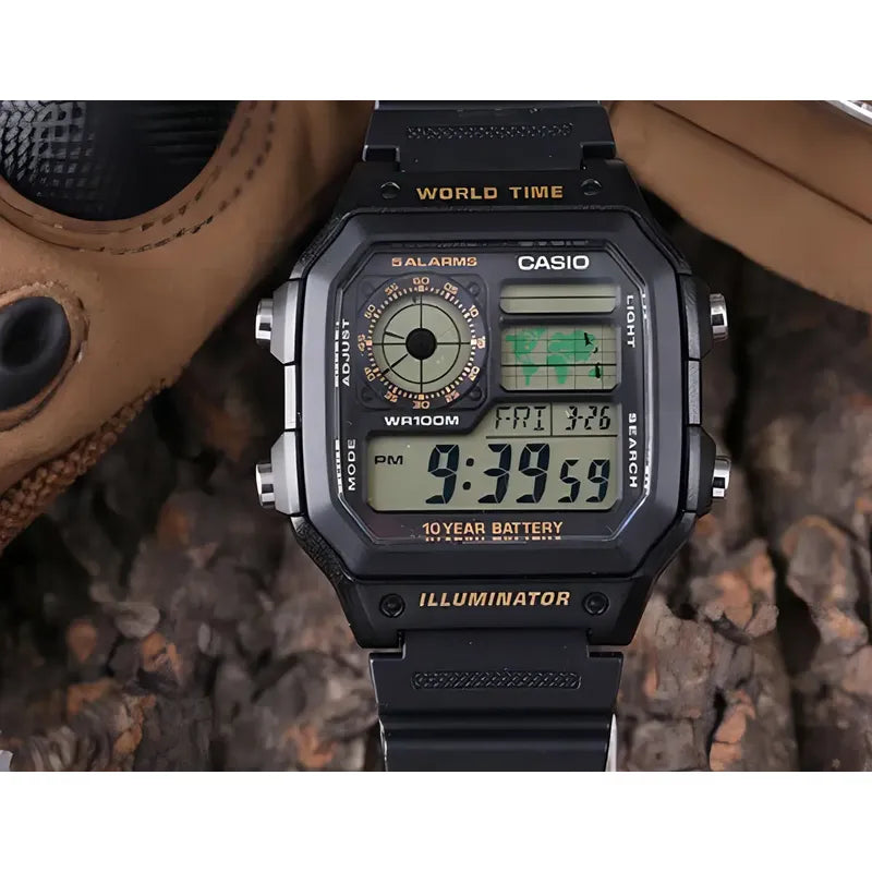 Reloj Pulsera Digital Casio Ae-1200wh-1b Con Correa De Resina Color Negro