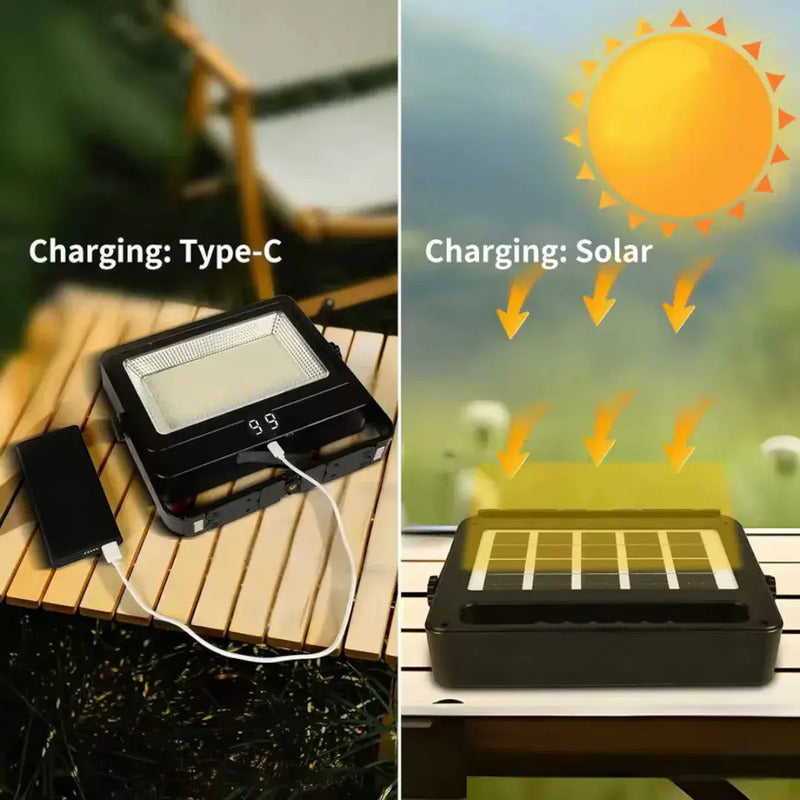 Reflector Led Solar Recargable Portable 200w Multifuncional Negro Blanco