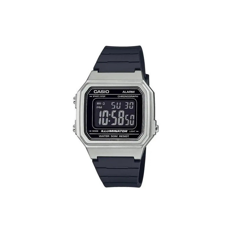 Reloj Casio Vintage W-217hm Malla Negro Bisel Plateado