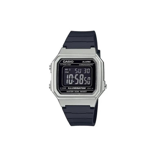 Reloj Casio Vintage W-217hm Malla Negro Bisel Plateado