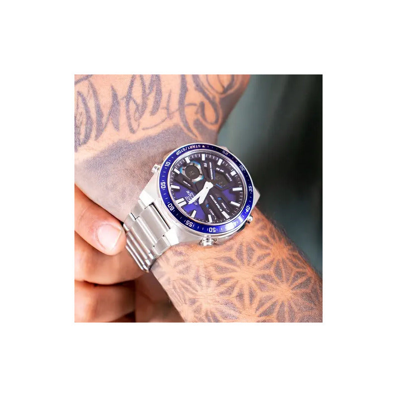 Reloj Casio Edifice Anadigi Correa De Acero Impermeable Para Hombre Color Plata Plata 2