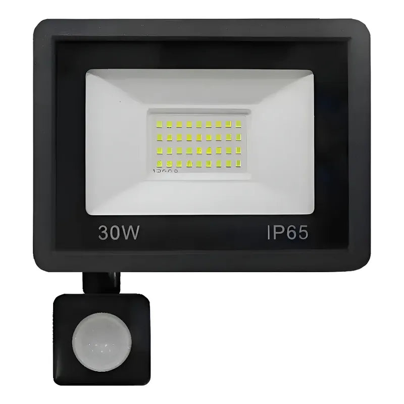 Foco Led 30w Con Sensor De Movimiento Exterior Luminaria Led Negro 6000k