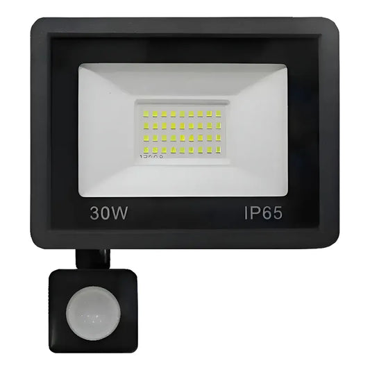 Foco Led 30w Con Sensor De Movimiento Exterior Luminaria Led Negro 6000k