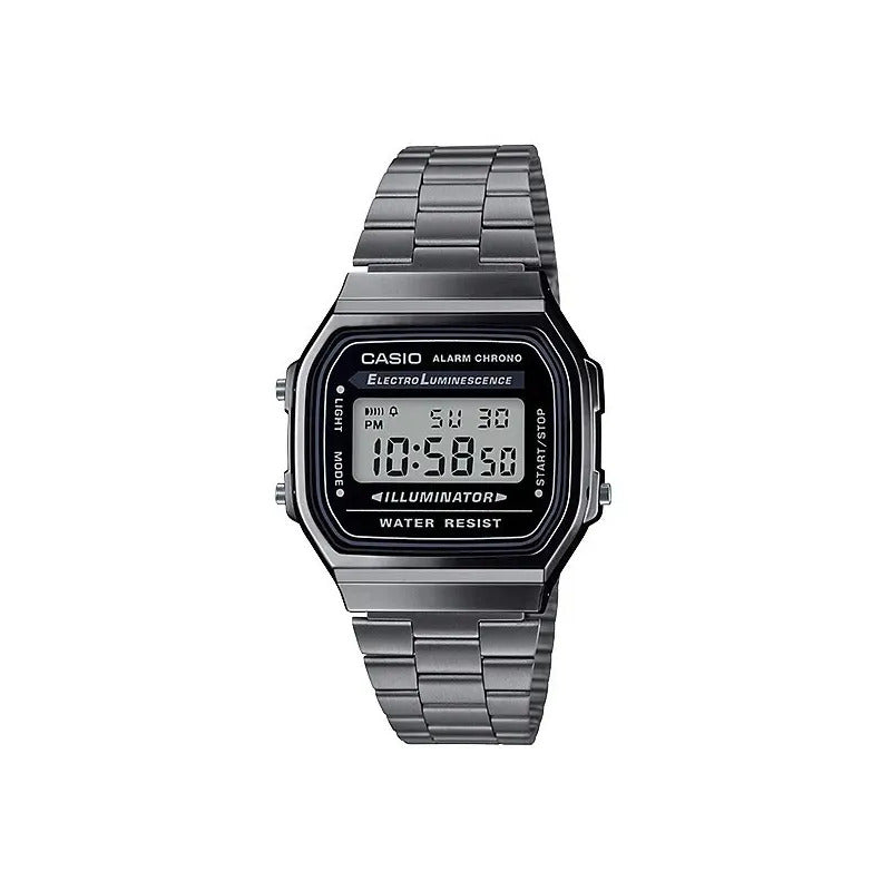 Reloj Pulsera Digital Casio A-168wgg-1a Con Correa De Acero Inoxidable Color Plateado - Fondo Gris/negro