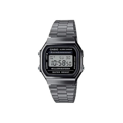 Reloj Pulsera Digital Casio A-168wgg-1a Con Correa De Acero Inoxidable Color Plateado - Fondo Gris/negro