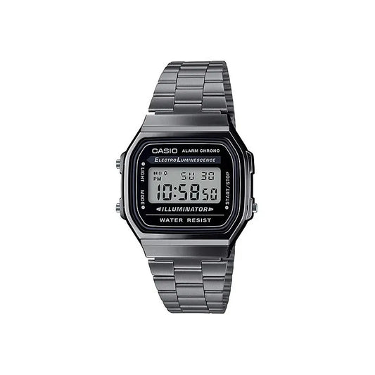Reloj Pulsera Digital Casio A-168wgg-1a Con Correa De Acero Inoxidable Color Plateado - Fondo Gris/negro