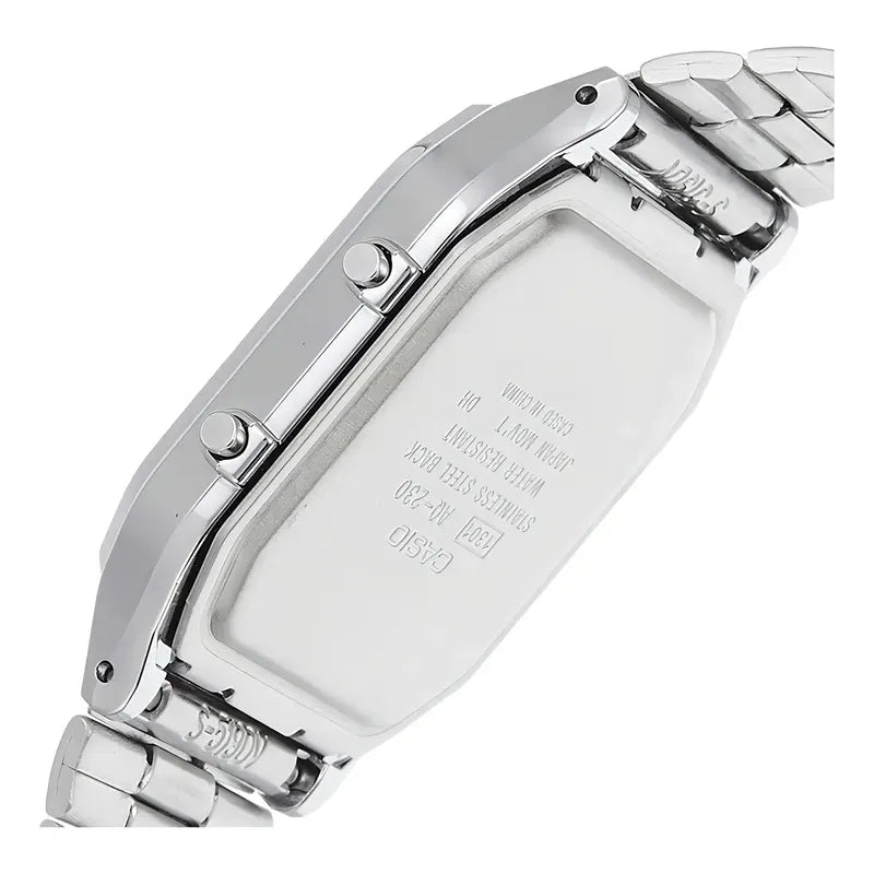 Reloj Casio Vintage Digital De Cuarzo Con Cronógrafo Y Malla De Acero Inoxidable Plateado Celeste