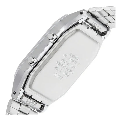 Reloj Casio Vintage Digital De Cuarzo Con Cronógrafo Y Malla De Acero Inoxidable Plateado Celeste