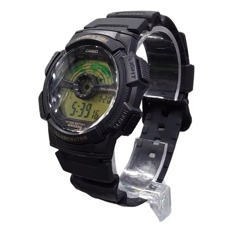 Reloj Casio Digital Cuarzo Para Hombre World Time Con Cronógrafo Negro Black