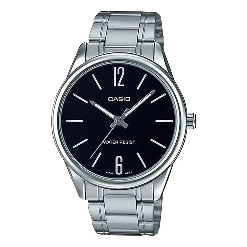 Reloj Casio Mtp-v005d-1b Hombre Acero Plata Full Color De La Correa Plateado Negro