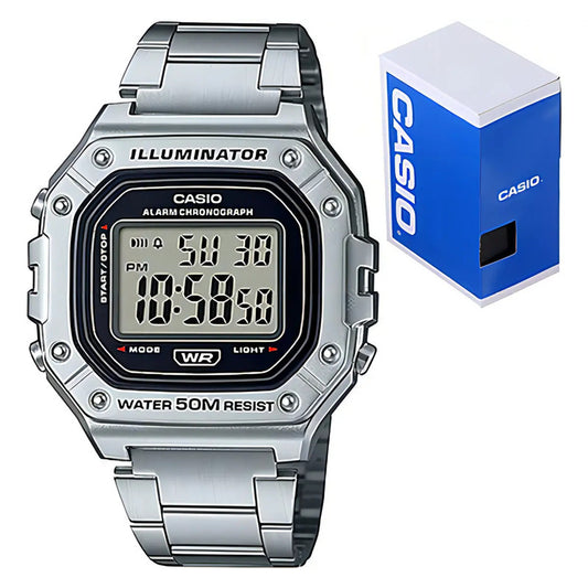 Reloj Casio Illuminator W-218hd-1avdf Para Hombre, Correa De Color Plateado Black