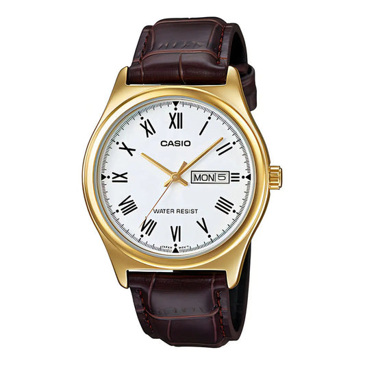 Reloj Casio Hombre Mtp-v006l Colores Surtidos/relojesymas Correa Marrón Oscuro Gl7b Bisel Plateado Fondo Negro