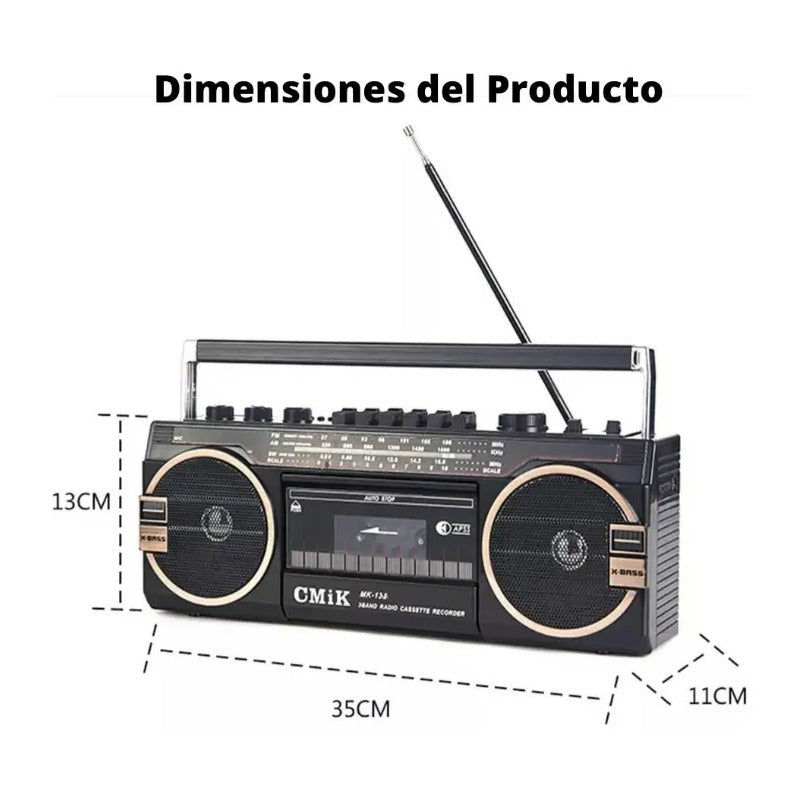 Radio Cassette Retro Portátil Usb Bluetooth Negro