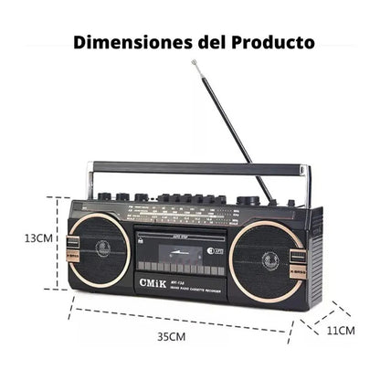 Radio Cassette Retro Portátil Usb Bluetooth Negro