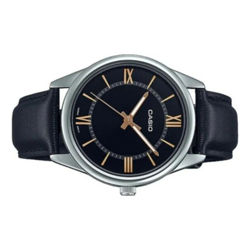 Reloj Casio Mtp-v005l-1b5 Para Hombre Con Correa De Cuero Plateado Black