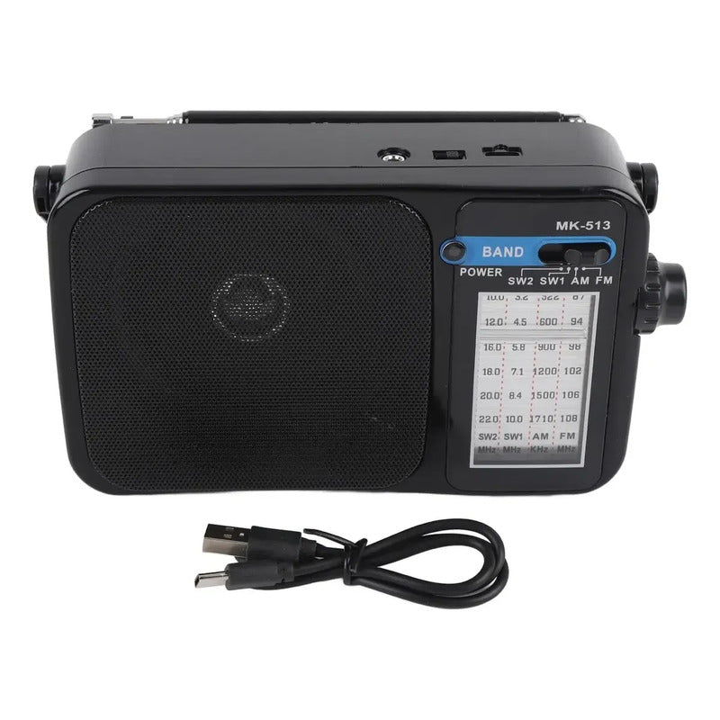 Radio Fm/am Con Linterna Incluida Recargable Y A Pila Negro
