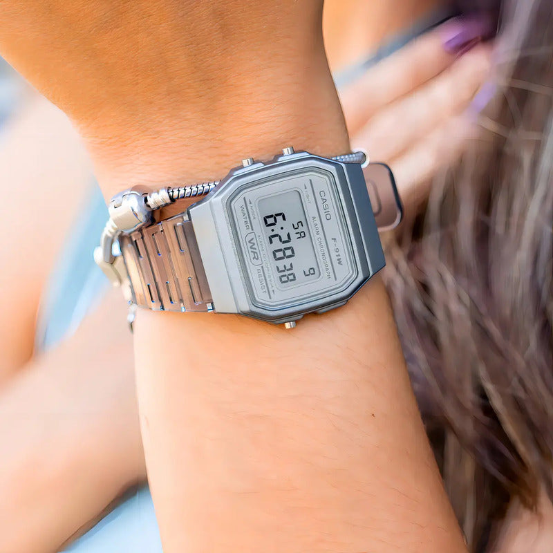 Reloj De Pulsera Casio Collection F-91ws-8 Color Gris Transparente/gris