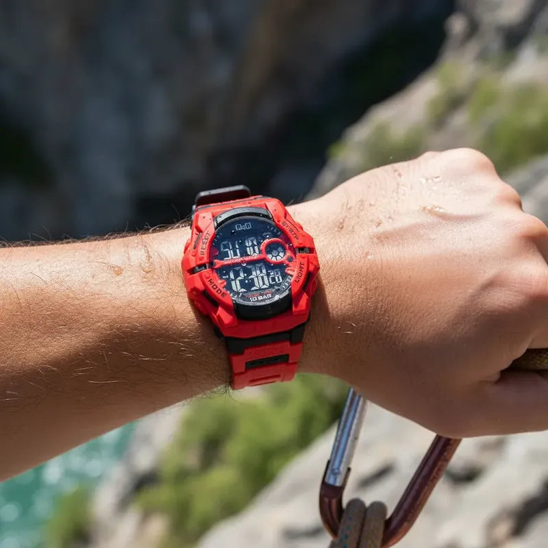 Reloj Q&q Hombre Deportivo Digital G34a-002vy Rojo Negro