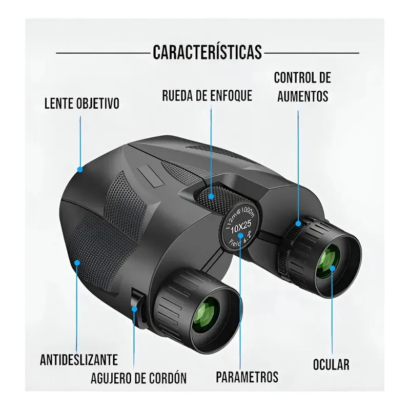 Binoculares Profesionales 10x25 De Largo Alcance 114m/1000m Negro
