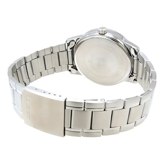 Reloj Pulsera Casio Mtp-v002d-1b3ud Con Correa De Acero Inoxidable Color Gris - Fondo Negro