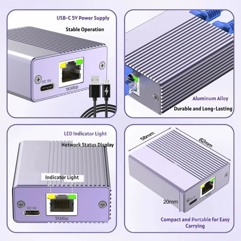 Adaptador Splitter Rj45 1000mbs 1 A 2 Puertos Gigabit
