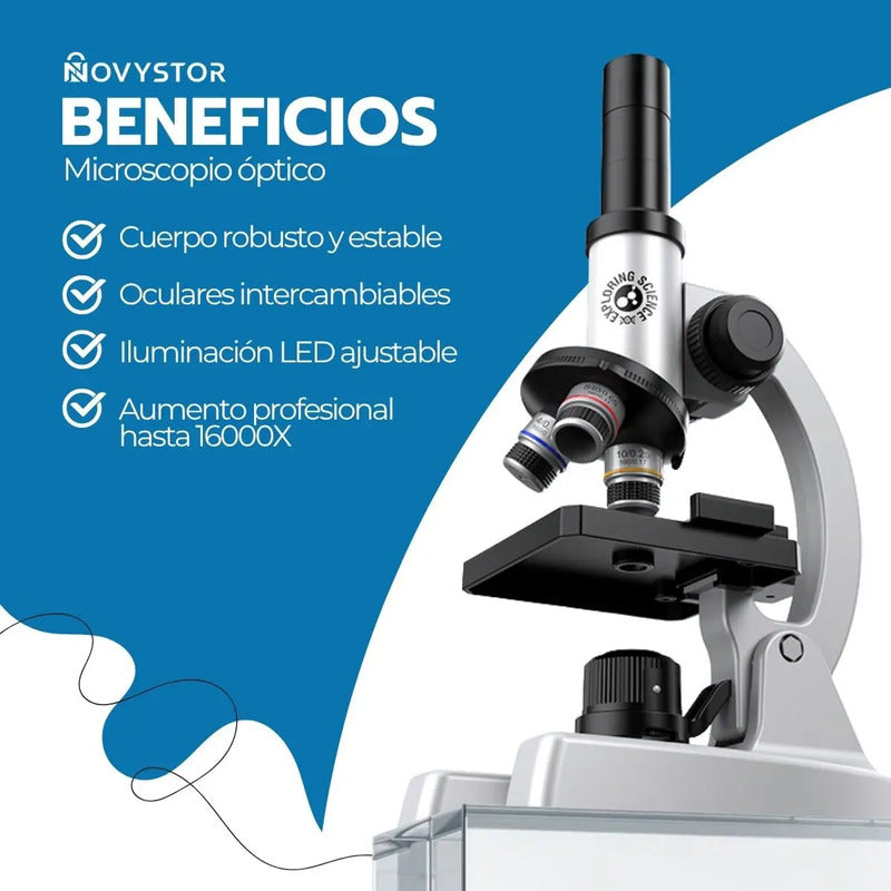 Microscopio Profesional 16000x Con Accesorios Y Muestras Color Blanco