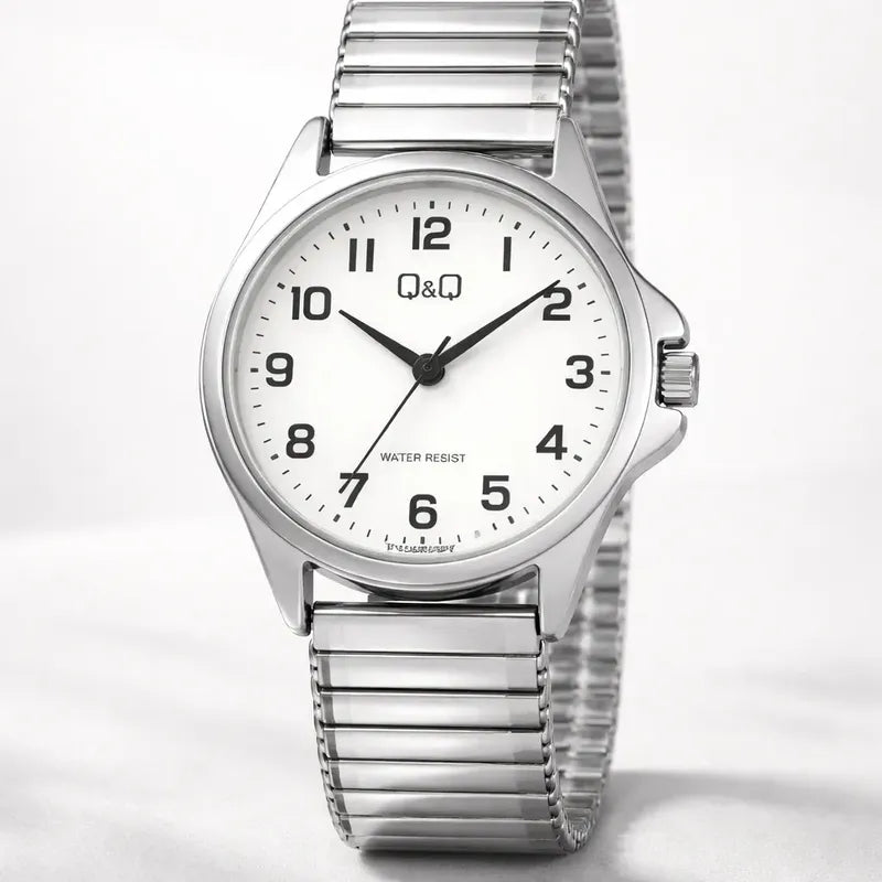 Reloj De Mujer Pulsera Elasticada Qyq C37a-023py Plateado Blanco