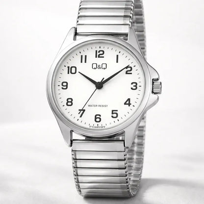 Reloj De Mujer Pulsera Elasticada Qyq C37a-023py Plateado Blanco
