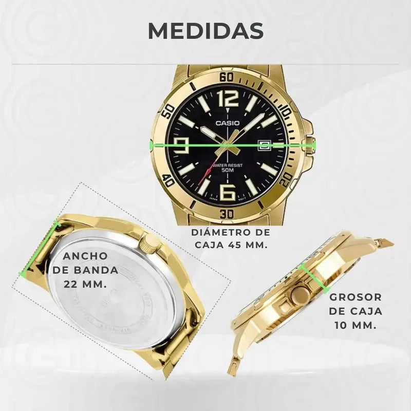 Reloj Casio Analógico Dorado Para Mujer Con Correa De Acero Inoxidable Negro