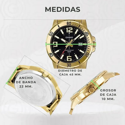 Reloj Casio Analógico Dorado Para Mujer Con Correa De Acero Inoxidable Negro