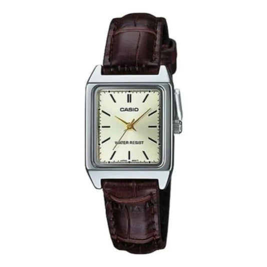Reloj Casio Tank Ltp-v007l-9e Mujer - Análogo Marrón Oscuro Plateado Blanco