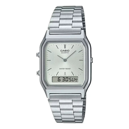 Reloj Casio Vintage Aq-230a-7a Digital Y Analógico Acero Inoxidable Plateado