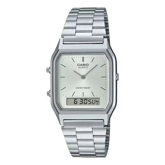 Reloj Casio Vintage Aq-230a-7a Digital Y Analógico Acero Inoxidable Plateado