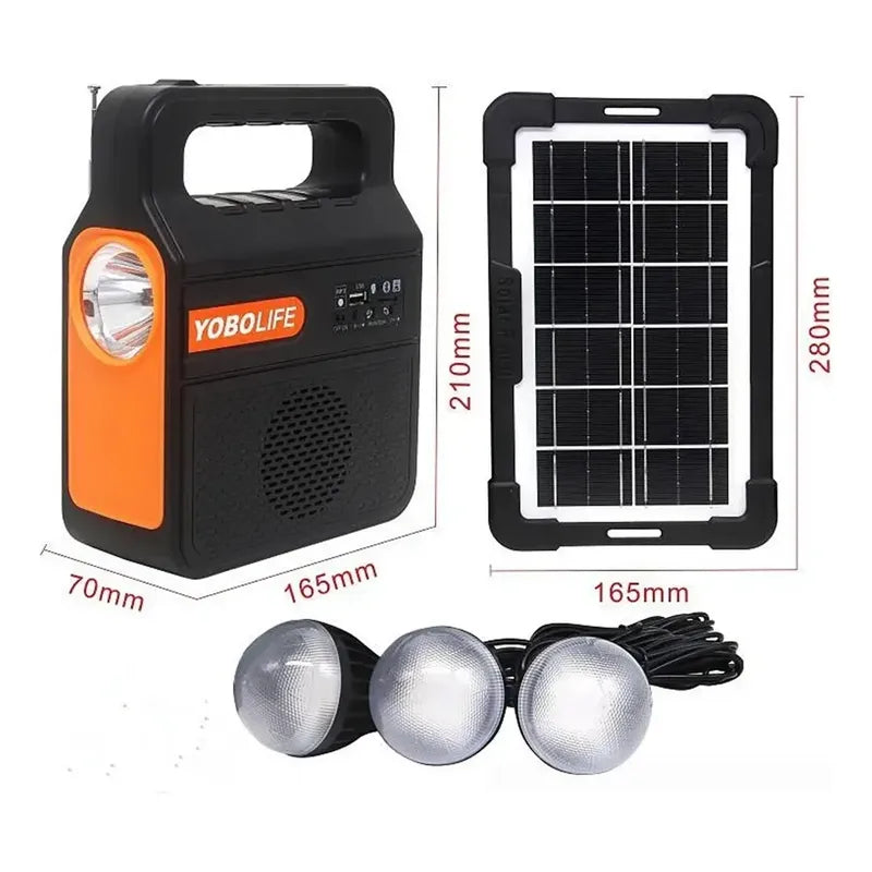 Kit Emergencia Solar Con Radio-parlante+ Linterna+ Foco Negro