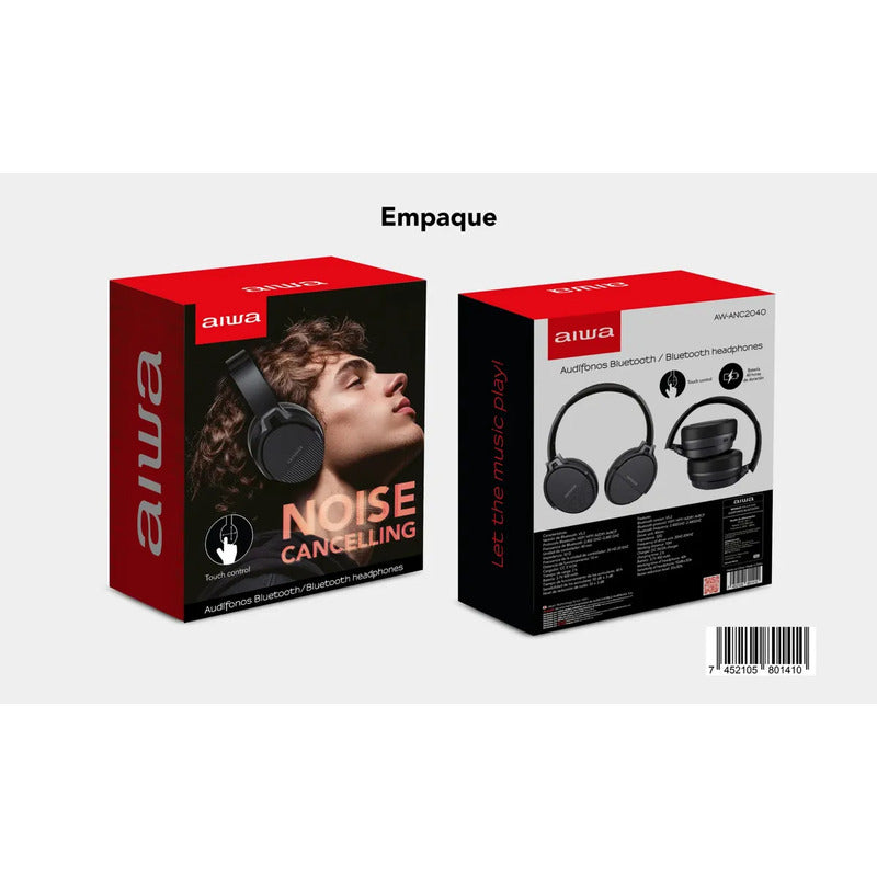 Audífonos Bluetooth Aiwa Táctil Noise Cancelling Aw-anc2040 Color Negro