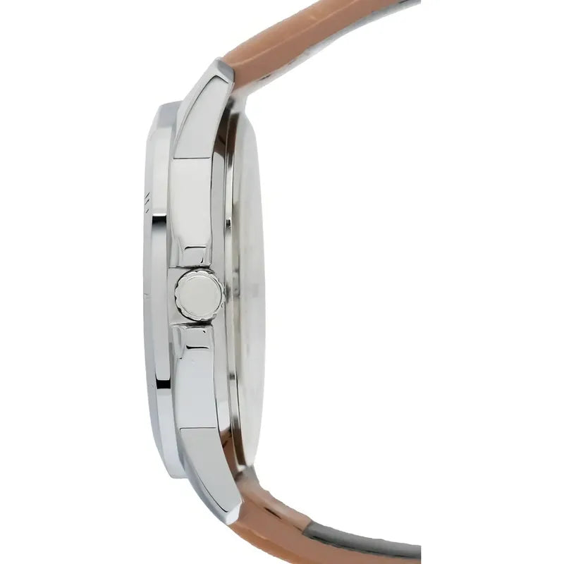Reloj Pulsera Casio Mtp-v004l-1b2 Con Correa De Cuero Color Marrón - Fondo Negro - Bisel Plata