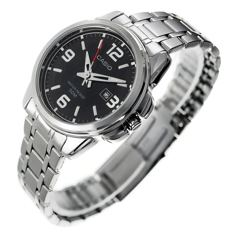 Reloj Casio Dama Ltp-1314d-1a - Acero Inoxidable - Fechador Plateado Negro
