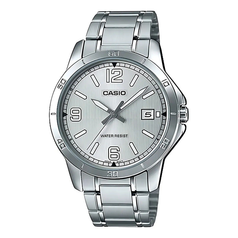 Reloj Pulsera Casio Mtp-v004d-7b2 Con Correa De Acero Inoxidable Color Plateado - Fondo Gris